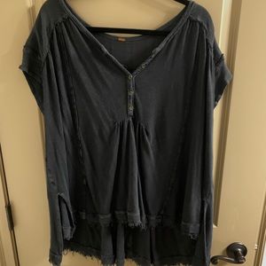 Free People Black Aster Henley Loose Top